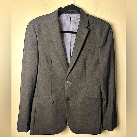 EGARA Men’s Size 38 Short - Skinny Fit Stretch Grey Two-Button Closure Blazer - Picture 1 of 16
